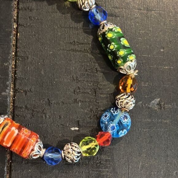 Colorful Millefiori Glass Beaded Stretch Bracelet - Picture 2 of 6